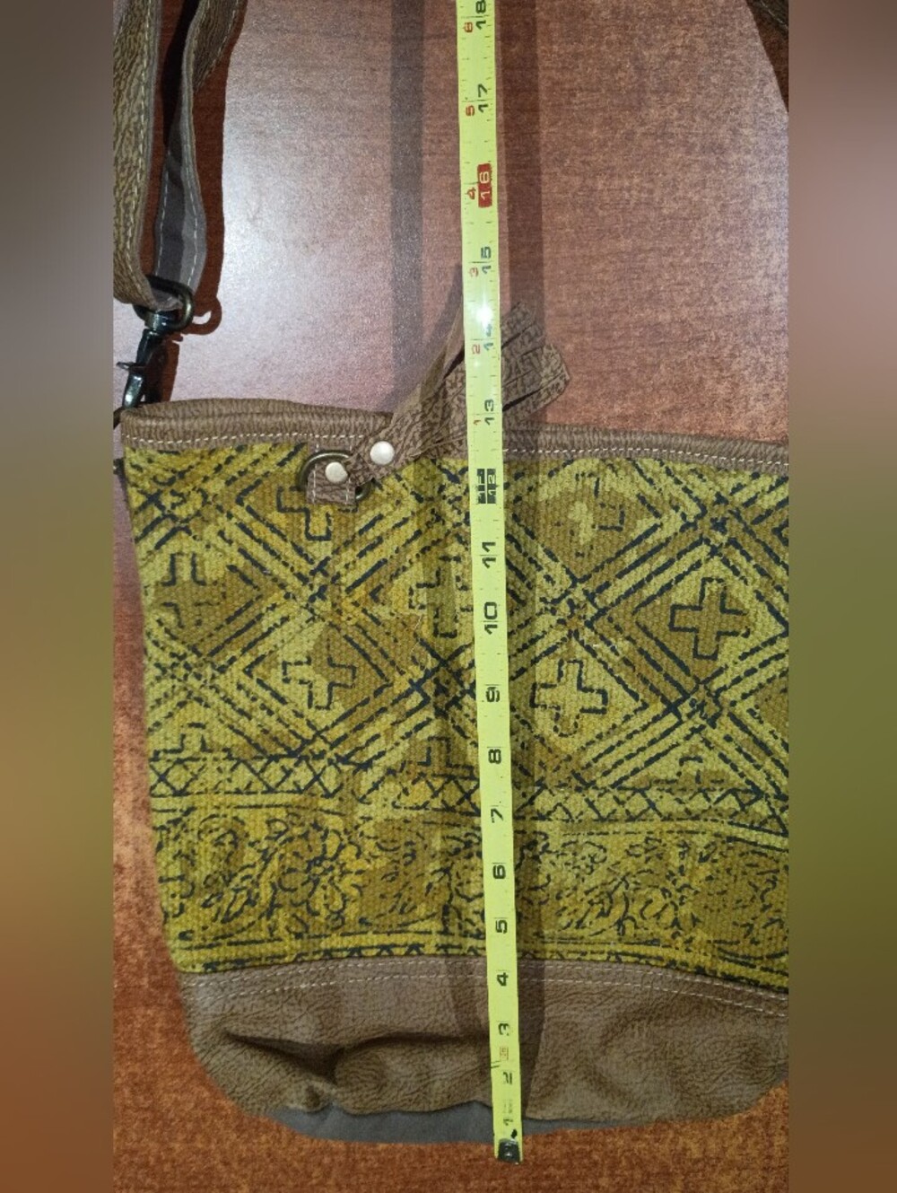 Myra Bag Yellow Embroidered Crossbody with Brown Leather Trim - Picture 4 of 8
